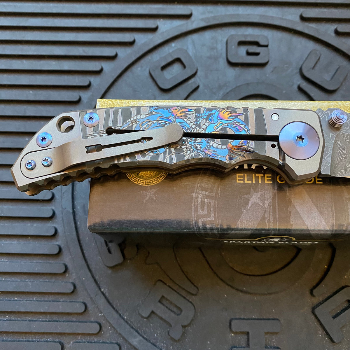 Spartan Blades SF5 DRAGON Damascus SHF Dragon Harsey Folding Knife 3.95" Damascus Blade, Titanium Handles