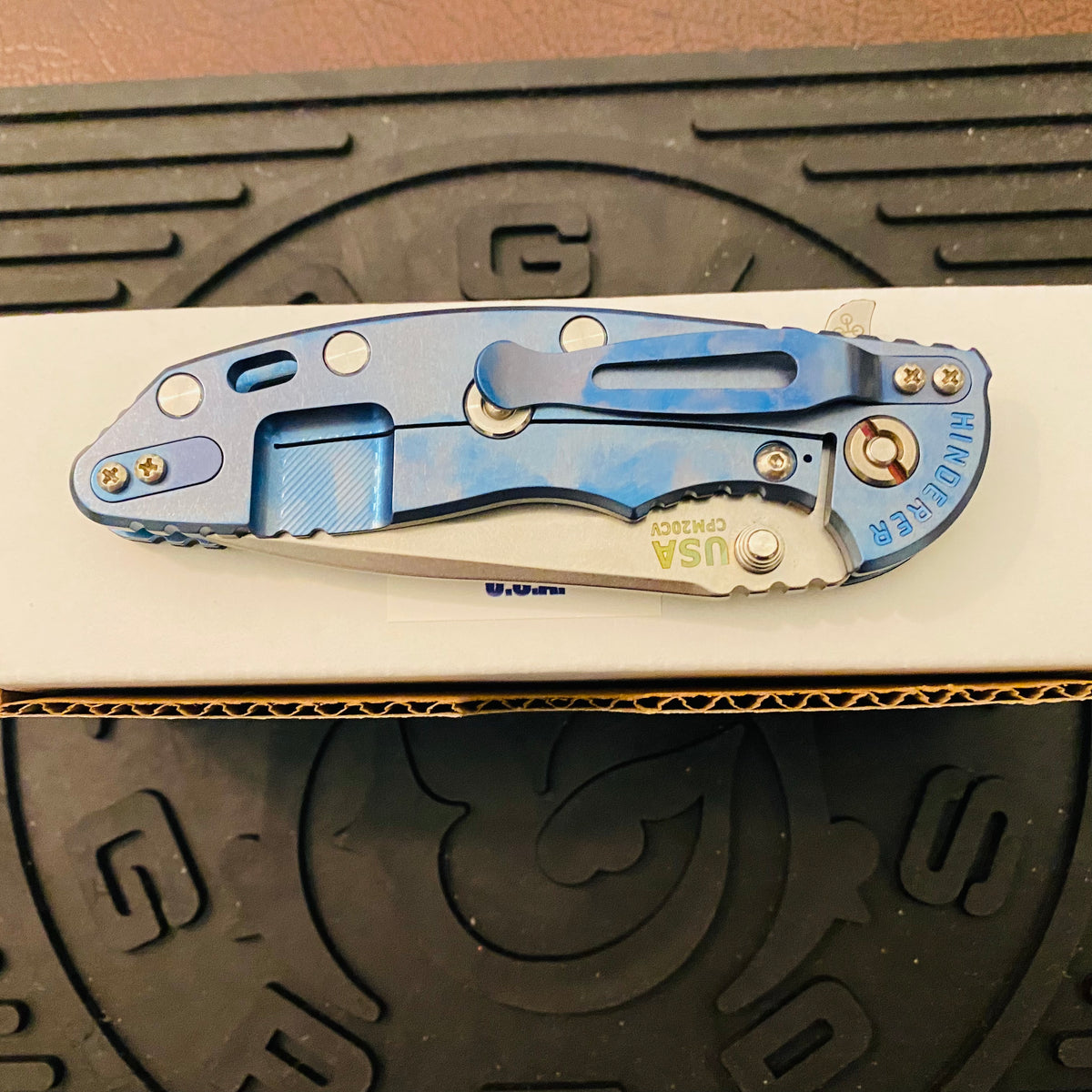 Rick Hinderer XM-18 3.5″ Recurve Tri-Way Stonewash Blue Black G10 Folding Knife