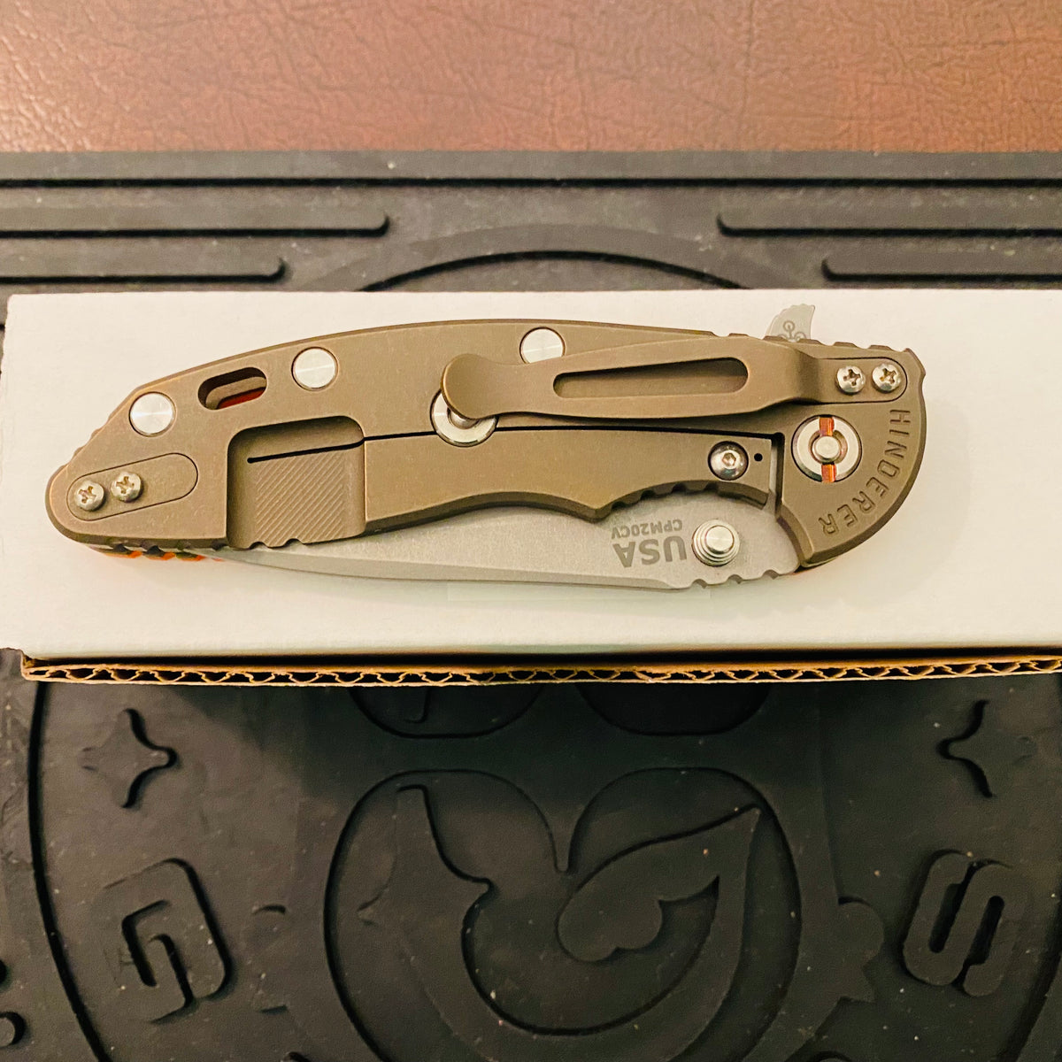 Rick Hinderer XM-18 3.5″ Recurve Tri-Way Battle Bronze Orange G10 Folding Knife