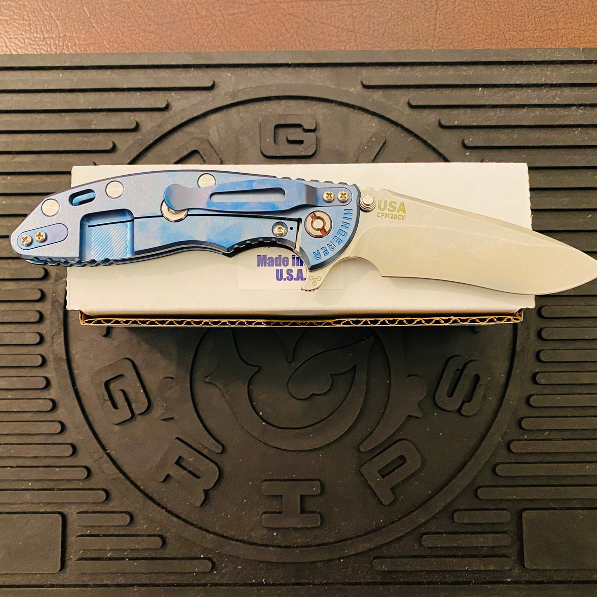 Rick Hinderer XM-18 3.5″ Recurve Tri-Way Stonewash Blue Black G10 Folding Knife