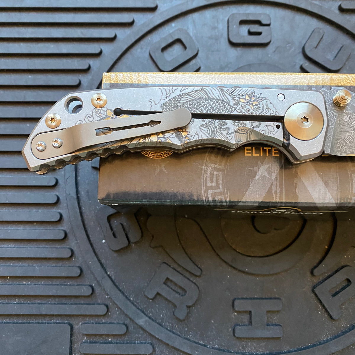 Spartan Blades SF5 KOI FISH Damascus SHF Koi Fish Harsey Folding Knife 3.95" Damascus Blade, Titanium Handles