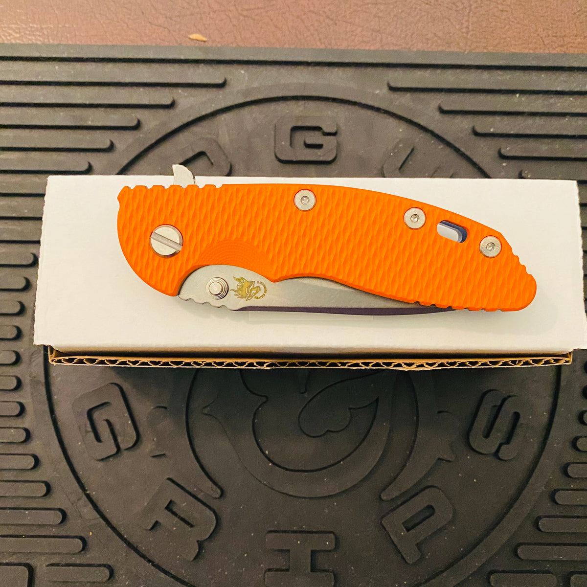 Rick Hinderer XM-18 3.5″ Recurve Tri-Way Stonewash Blue Orange G10 Folding Knife