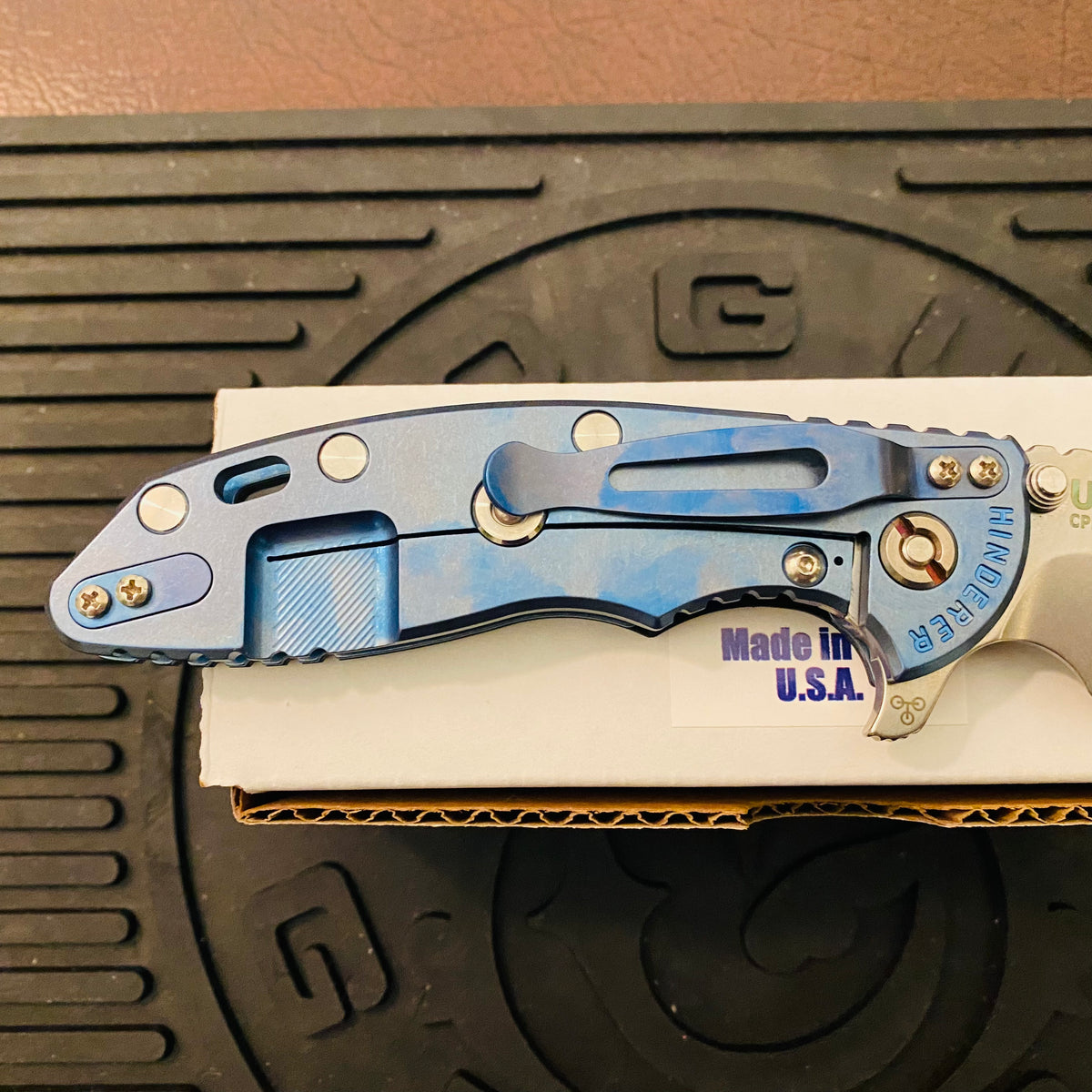Rick Hinderer XM-18 3.5″ Recurve Tri-Way Stonewash Blue Black G10 Folding Knife