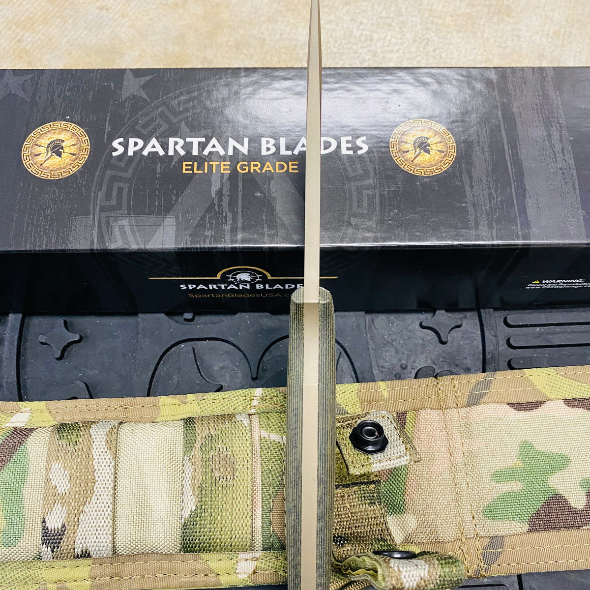 Spartan Blades Harsey Tactical Trout Flat Dark Earth Camo Handles 4.5" Fixed Blade Knife with Multicam Molle Sheath SB43DECMNLMC