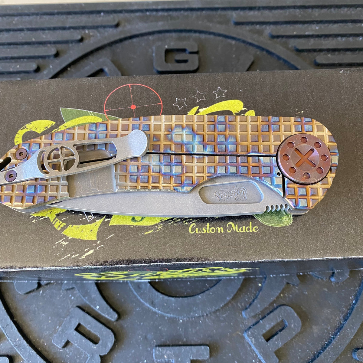 Curtiss Custom F3 Large 3.75" Slicer, Non-Flipper, Titanium Frag Mill Handles, Root Beer Hardware, Magnacut Knife