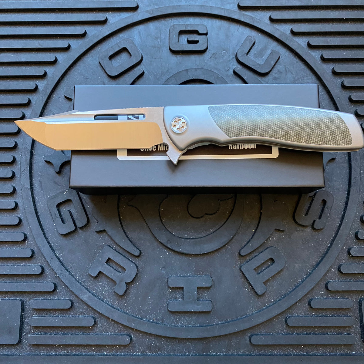Sharp By Design Mini Evo Flipper 3.25" Satin Harpoon OD OLIVE MICARTA Inlay Knife