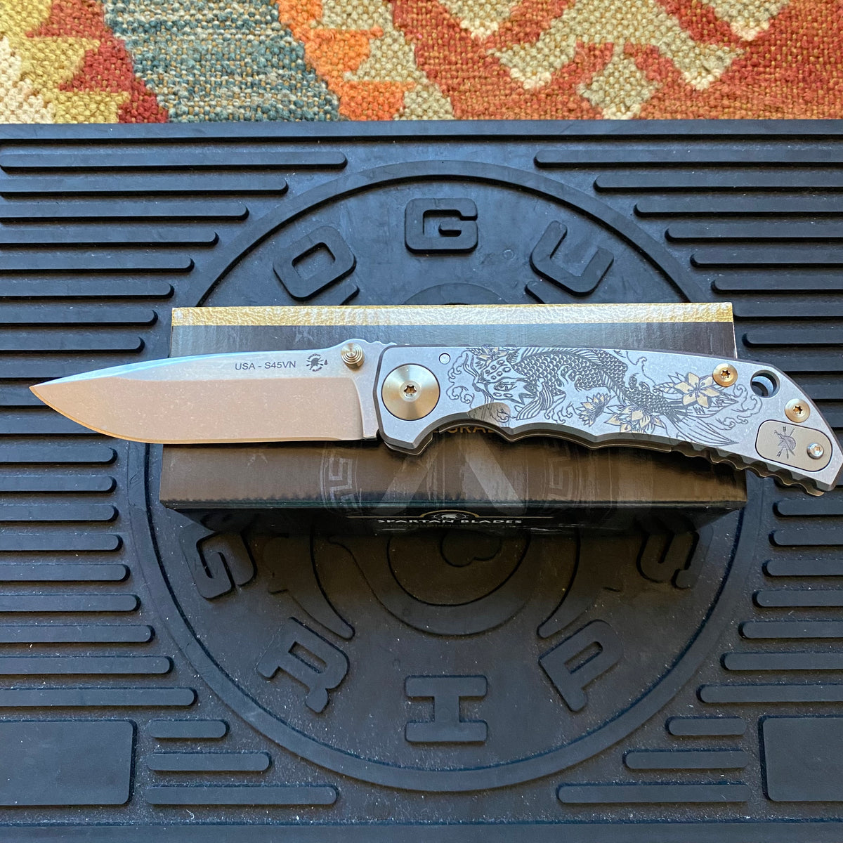 Spartan Blades SF5KOIFISH SHF Koi Fish Harsey Folding Knife 3.95" S45VN Stonewashed Plain Blade, Titanium Handles