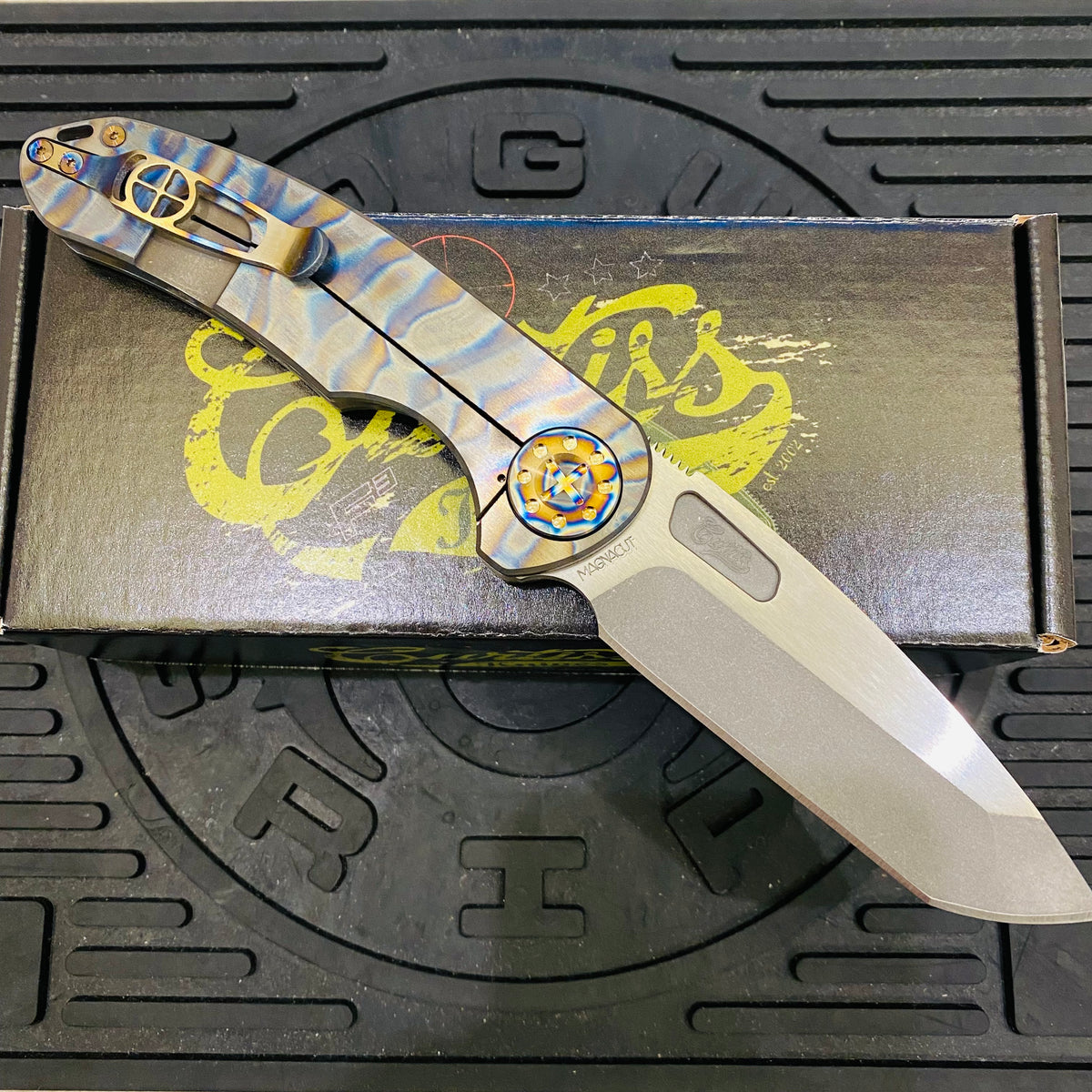 Curtiss Custom F3 Large 3.75" Spanto, Non-Flipper SLIM, Titanium Torched Handles, Torched Hardware, Magnacut Knife