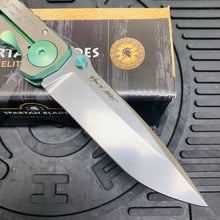Load image into Gallery viewer, Spartan Blades Harsey Folder - GREEN Shield with Green Stone, Magnacut Blade, Green ANO Hardware Knife
