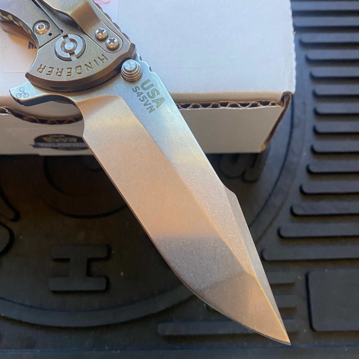 Rick Hinderer XM-18 3.5" Harpoon Spanto, Tri-Way, Stonewash Bronze, Coyote G10 Folding Knife
