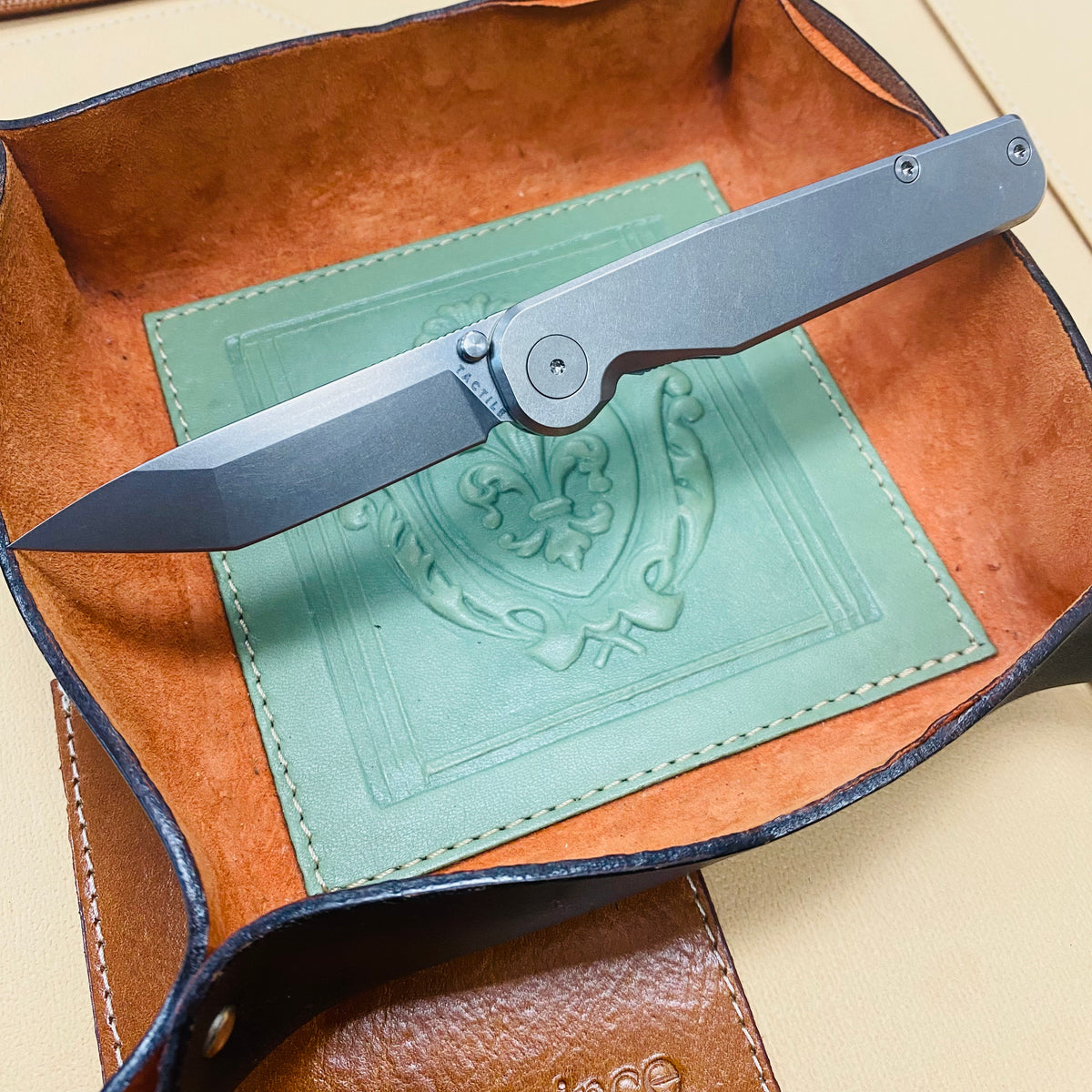 Tactile Knife Co. Rockwall TANTO 3" Magnacut Stonewash Blade, Titanium Handles Folding Knife
