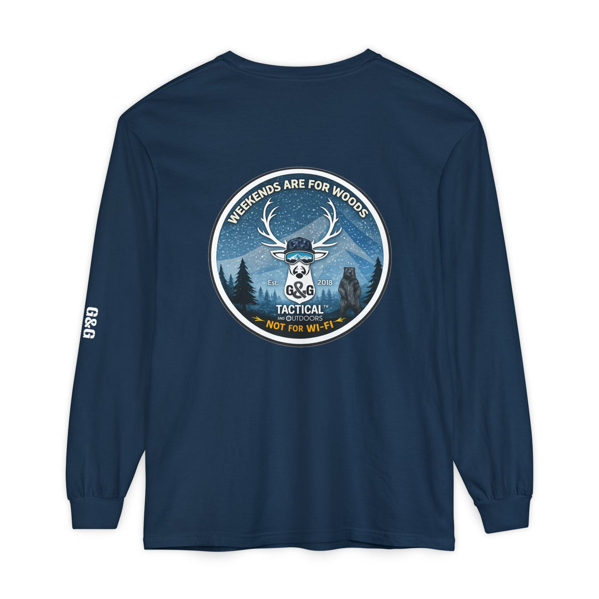 G&G Tactical Outdoors Long Sleeve Tee — Winter Camoflauge "Weekends Are for Woods Not Wifi"