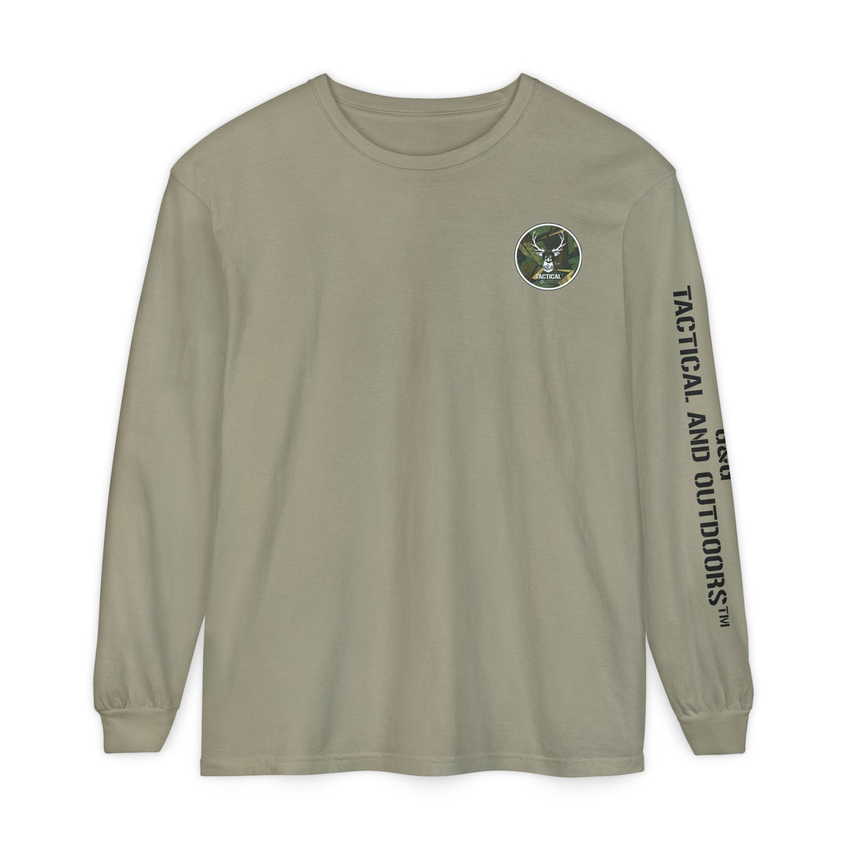 G&G Tactical Outdoors Long Sleeve Tee — Green Camoflauge Black Sleeve Graphic