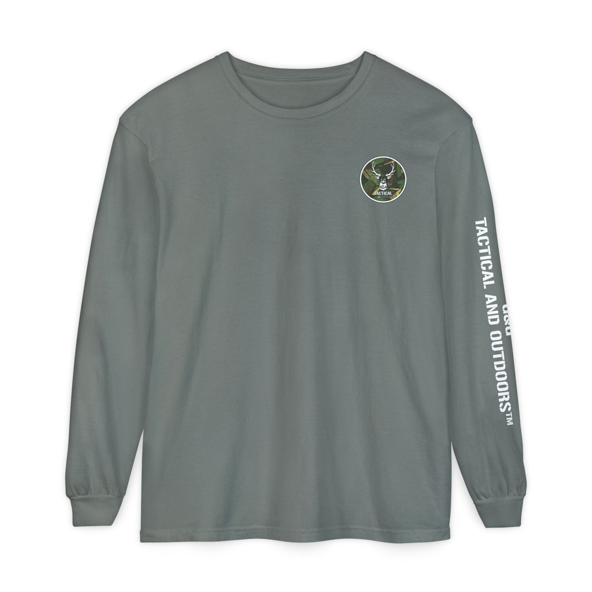 G&G Tactical Outdoors Long Sleeve Tee — Green Camoflauge White Sleeve Graphic