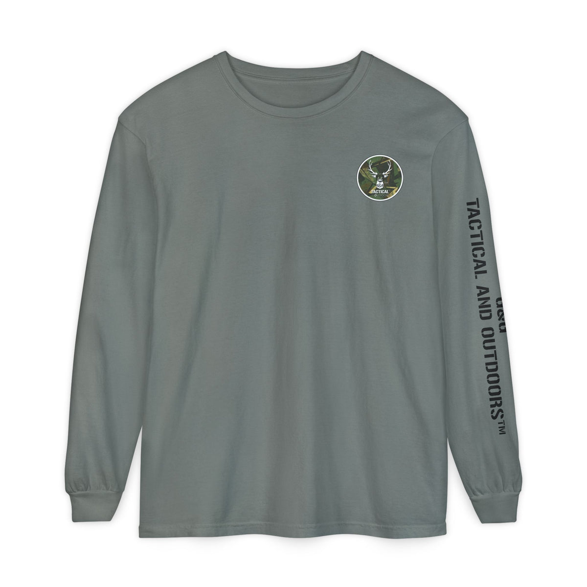 G&G Tactical Outdoors Long Sleeve Tee — Green Camoflauge Black Sleeve Graphic