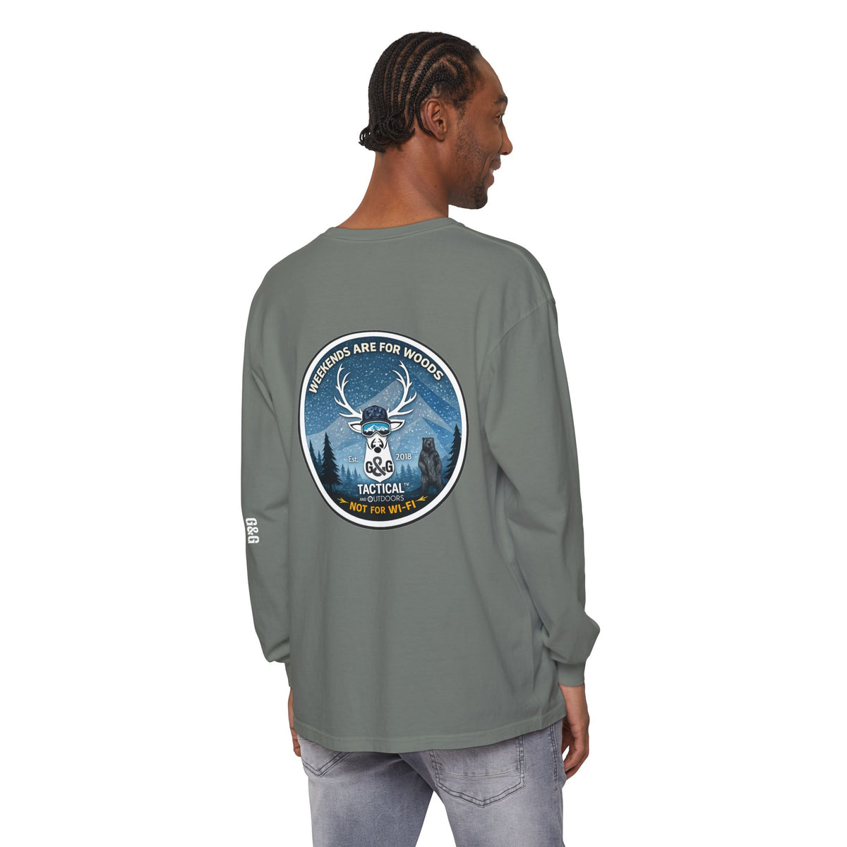 G&G Tactical Outdoors Long Sleeve Tee — Winter Camoflauge "Weekends Are for Woods Not Wifi"