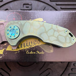 Curtiss Custom Knives F3 Compact Frame Lock, 2.5" Spanto Magnacut Blasted Blade FLIPPER, Green Pattern Handles, Knife