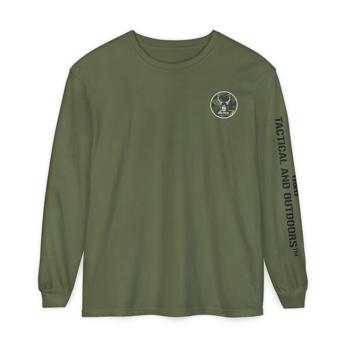 G&G Tactical Outdoors Long Sleeve Tee — Green Camoflauge Black Sleeve Graphic