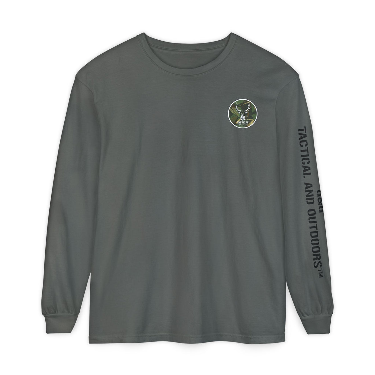 G&G Tactical Outdoors Long Sleeve Tee — Green Camoflauge Black Sleeve Graphic