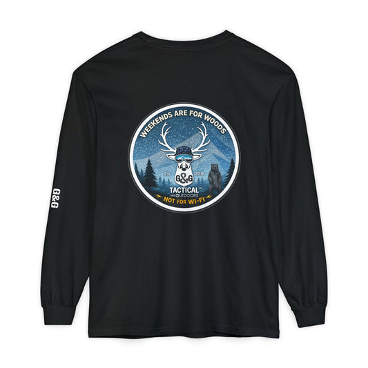 G&G Tactical Outdoors Long Sleeve Tee — Winter Camoflauge "Weekends Are for Woods Not Wifi"