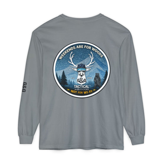 G&G Tactical Outdoors Long Sleeve Tee — Winter Camoflauge Light "Weekends Are for Woods Not Wifi"