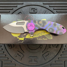 Load image into Gallery viewer, Curtiss Custom Knives F3 Compact Frame Lock, 2.5&quot; Slicer Magnacut Blade FLIPPER, Purple Torched Handles, Knife
