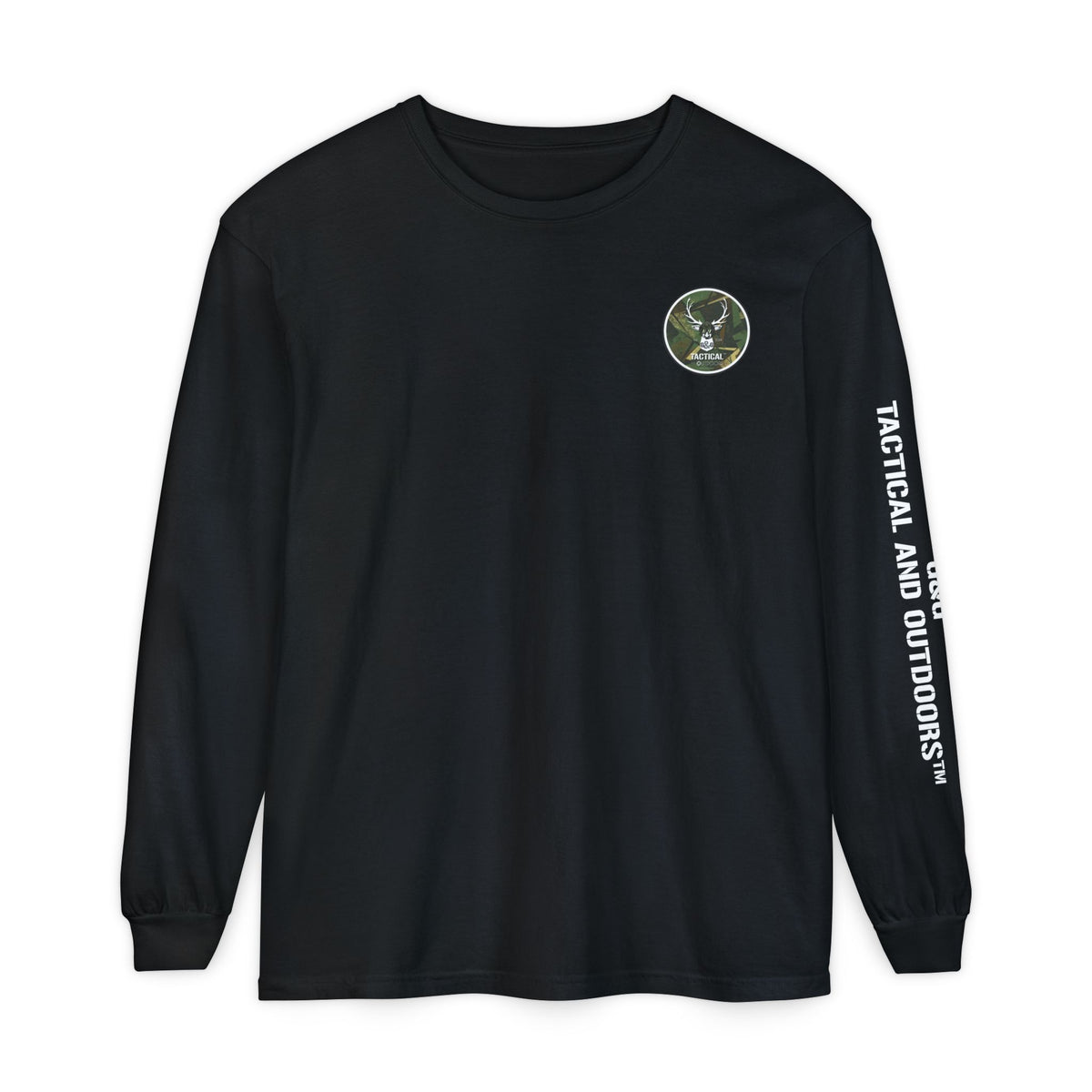G&G Tactical Outdoors Long Sleeve Tee — Green Camoflauge White Sleeve Graphic