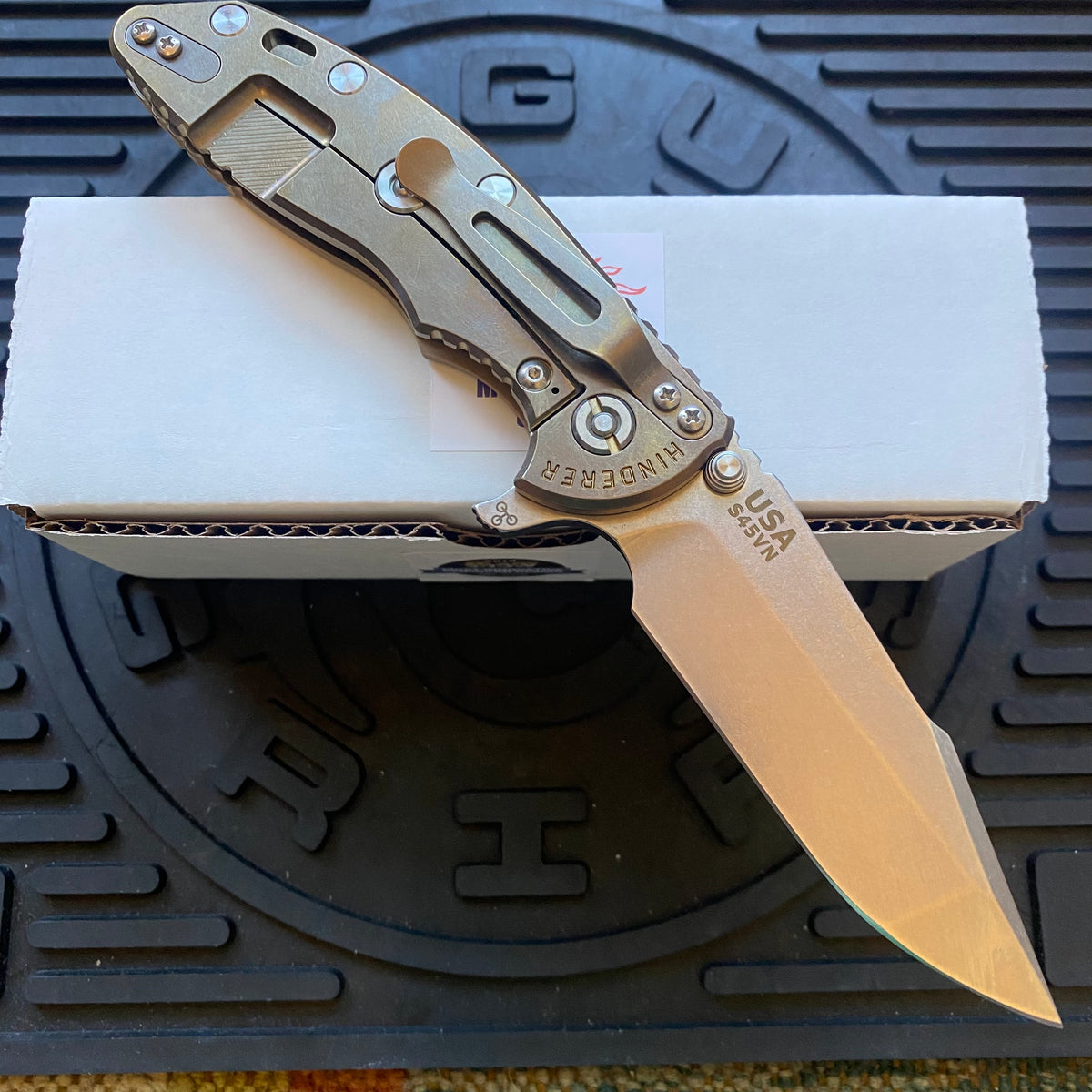 Rick Hinderer XM-18 3.5" Harpoon Spanto, Tri-Way, Stonewash Bronze, Coyote G10 Folding Knife