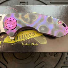 Load image into Gallery viewer, Curtiss Custom Knives F3 Compact Frame Lock, 2.5&quot; Slicer Magnacut Blade FLIPPER, Purple Torched Handles, Knife
