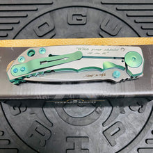 Load image into Gallery viewer, Spartan Blades Harsey Folder - GREEN Shield with Green Stone, Magnacut Blade, Green ANO Hardware Knife
