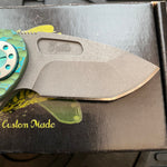 Curtiss Custom Knives F3 Compact Frame Lock, 2.5" Spanto Magnacut Blasted Blade FLIPPER, FJ-Mill Green Handles, Knife