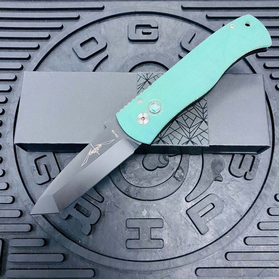 ProTech Emerson CQC-7 3.25" Tanto Automatic Knife Aquamarine Handle with Mother of Pearl Push Button