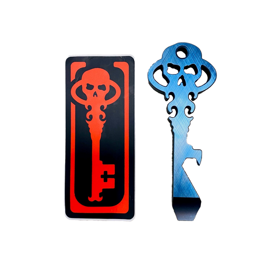 Chaves Knives Skeleton Key Tool Prybar Titanium BLUE Crosshatch