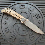 Spartan Blades Harsey Folder - Bronze Compass Theme, Chad Nichols Damascus Blade, PVD ANO Hardware Knife