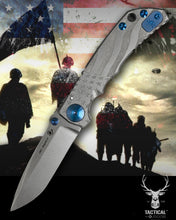 Load image into Gallery viewer, Spartan Blades Harsey Folder - Gray American Waving Flag Satin Magnacut Blade, Blue ANO Hardware Knife

