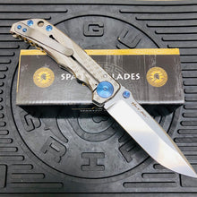 Load image into Gallery viewer, Spartan Blades Harsey Folder - Gray American Waving Flag Satin Magnacut Blade, Blue ANO Hardware Knife
