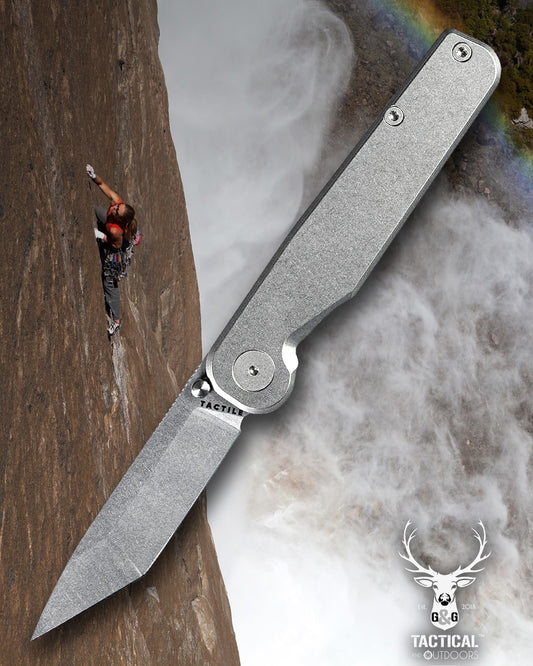 Tactile Knife Co. Rockwall TANTO 3" Magnacut Stonewash Blade, Titanium Handles Folding Knife