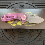 Curtiss Custom Knives F3 Compact Frame Lock, 2.5" Spanto Magnacut Blasted Blade FLIPPER, Frag-Mill Pink Pattern Handles, Knife