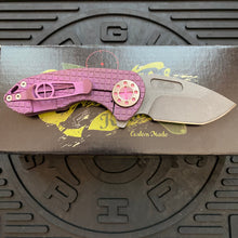 Load image into Gallery viewer, Curtiss Custom Knives F3 Compact Frame Lock, 2.5&quot; Spanto Magnacut Blasted Blade FLIPPER, Frag-Mill Pink Pattern Handles, Knife
