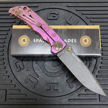 Load image into Gallery viewer, Spartan Blades Harsey Folder - Plague Doctor PINK with Chad Nichols Damascus Blade Knife
