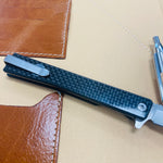 Ocaso 9HFS Solstice HARPOON Titanium, Carbon Fiber, Satin 3.5" CPM-S35VN Flipper Folding Knife
