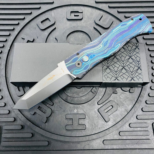 ProTech Emerson CQC-7 3.25" Tanto Automatic Knife Van Gogh Handle with Mother of Pearl Push Button