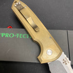Protech LG335 Rockeye Custom Textured AL Bronze Handles, Acid Wash Blade, Mother of Pearl Button Knife