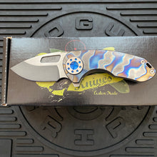 Load image into Gallery viewer, Curtiss Custom Knives F3 Compact Frame Lock, 2.5&quot; Slicer Magnacut Blade FLIPPER, Torched Handles, Blue Hardware Knife
