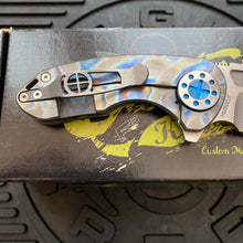 Load image into Gallery viewer, Curtiss Custom Knives F3 Compact Frame Lock, 2.5&quot; Slicer Magnacut Blade FLIPPER, Torched Handles, Blue Hardware Knife
