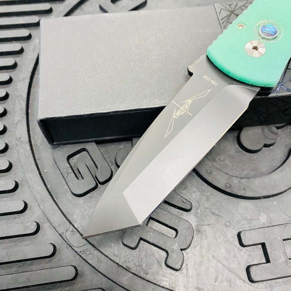 ProTech Emerson CQC-7 3.25" Tanto Automatic Knife Aquamarine Handle with Mother of Pearl Push Button