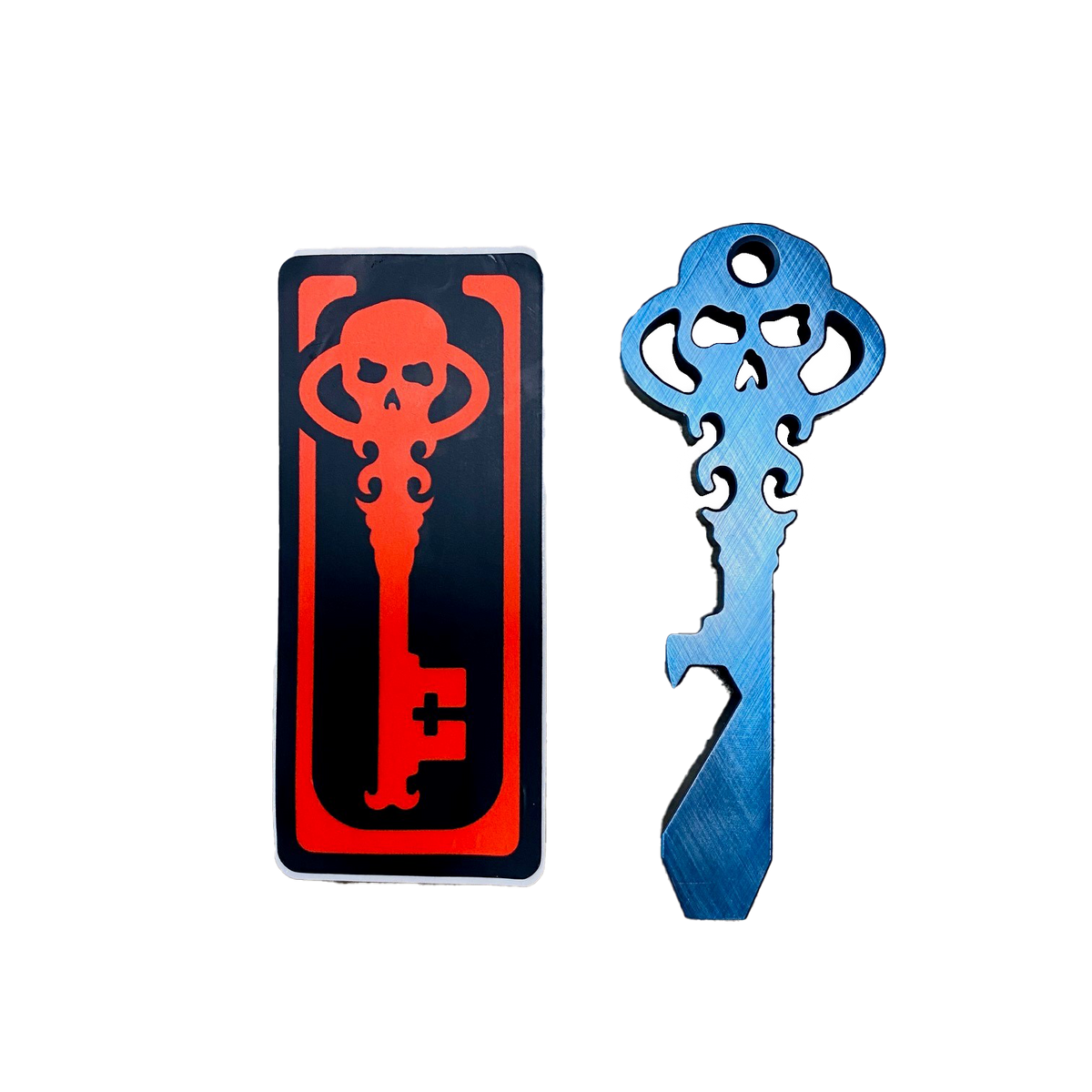 Chaves Knives Skeleton Key Tool Prybar Titanium BLUE Crosshatch
