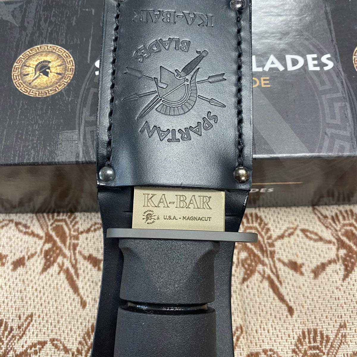 Spartan KA-Bar 7" CPM MagnaCut Flat Dark Earth Fixed Blade Knife with Black Leather Sheath SB54DEBKLTBK