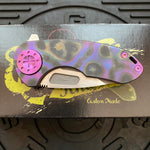Curtiss Custom Knives F3 Compact Frame Lock, 2.5" Slicer Magnacut Blade FLIPPER, Purple Torched Handles, Knife