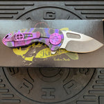 Curtiss Custom Knives F3 Compact Frame Lock, 2.5" Slicer Magnacut Blade FLIPPER, Purple Torched Handles, Knife